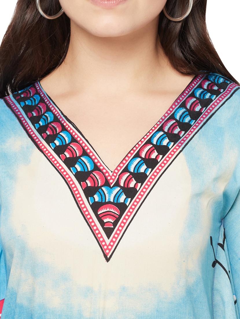 light blue printed v neck kaftan maxi dress - 20162446 - Standard Image - 3