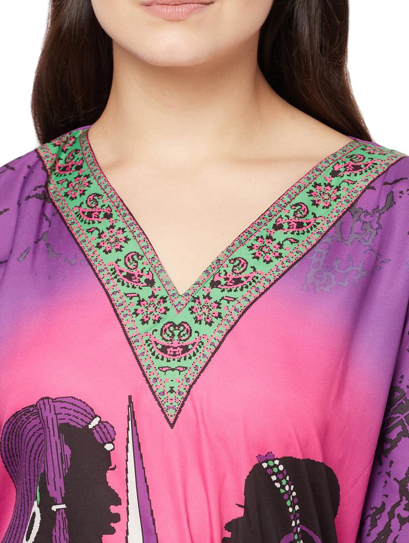 purple printed v neck kaftan maxi dress - 20162451 - Standard Image - 3