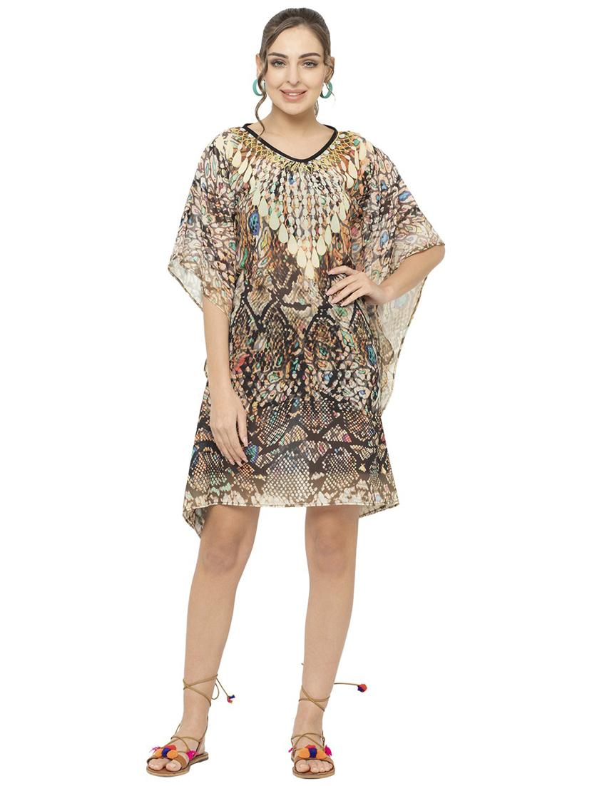 multi colored printed v neck kaftan dress - 20162482 -  Zoom Image - 0