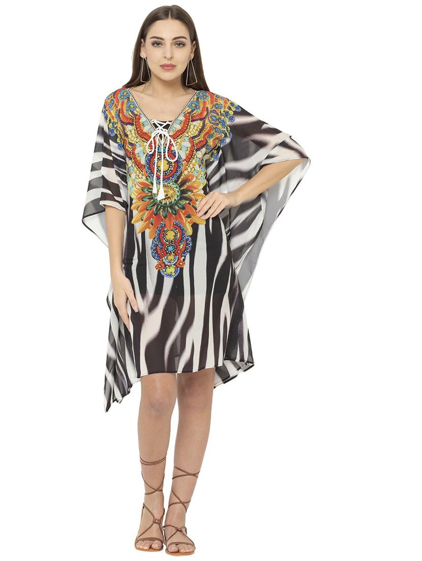 multi colored printed v neck kaftan dress - 20162486 -  Zoom Image - 0