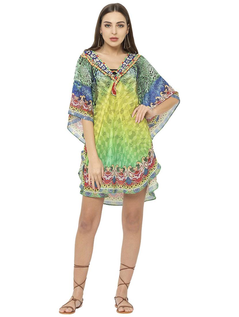 multi colored printed v neck kaftan dress - 20162487 -  Zoom Image - 0
