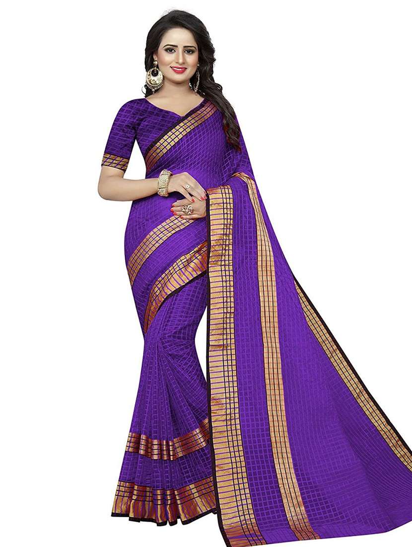 women's self design purple colored saree with blouse