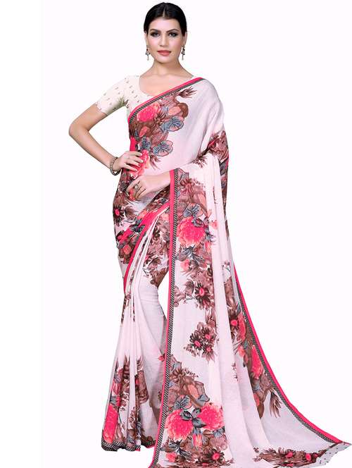 women's floral rosewater colored saree with blouse - 20163218 - Standard Image - 0