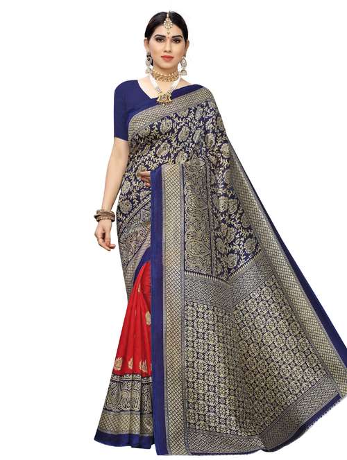 red printed art silk saree with blouse - 20163231 -  Standard Image - 0