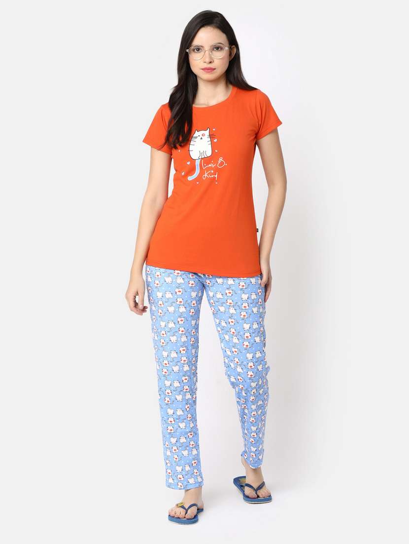 women printed cotton pyjama nightwear set