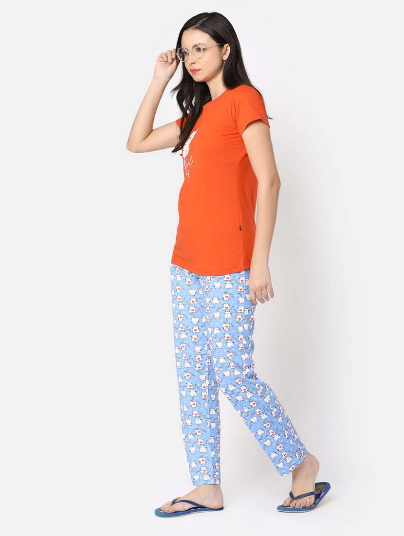 women printed cotton pyjama nightwear set - 20163895 -  Standard Image - 3