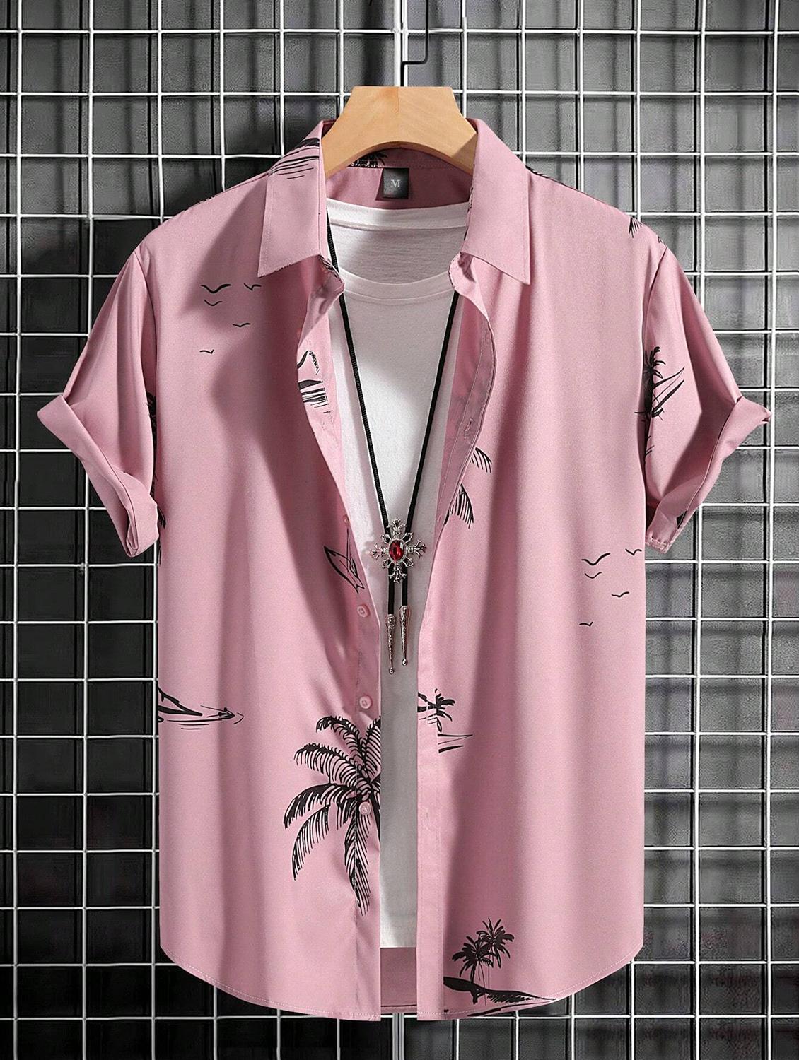 pink tropical printed casual shirt - 20163908 - Zoom Image - 0