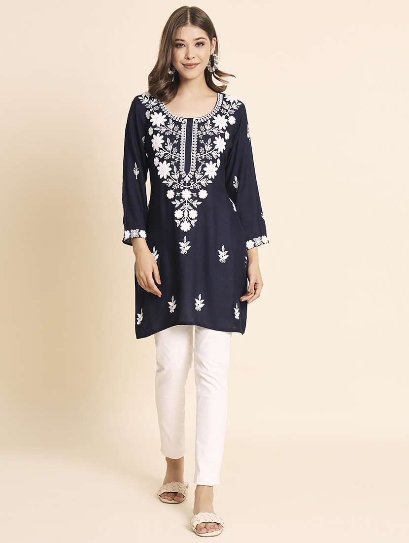 blue embroidered straight kurti - 20164000 -  Standard Image - 3