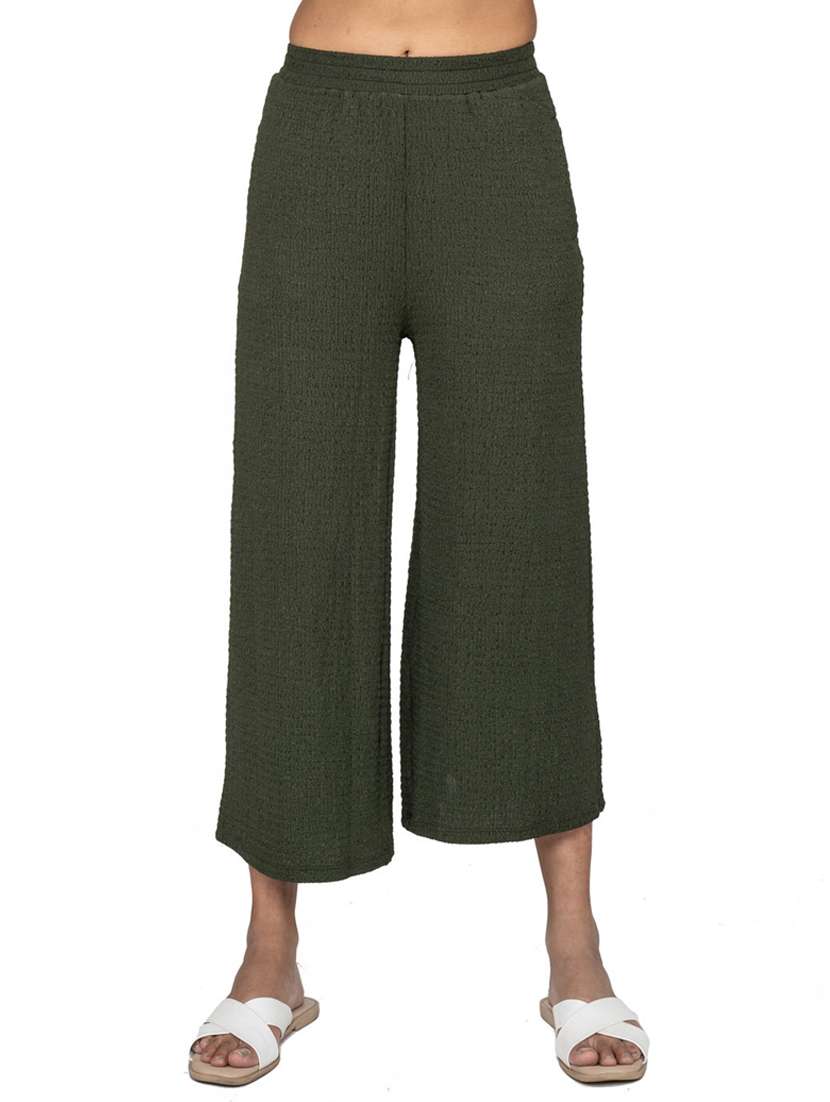 green solids crepe pleated trousers
