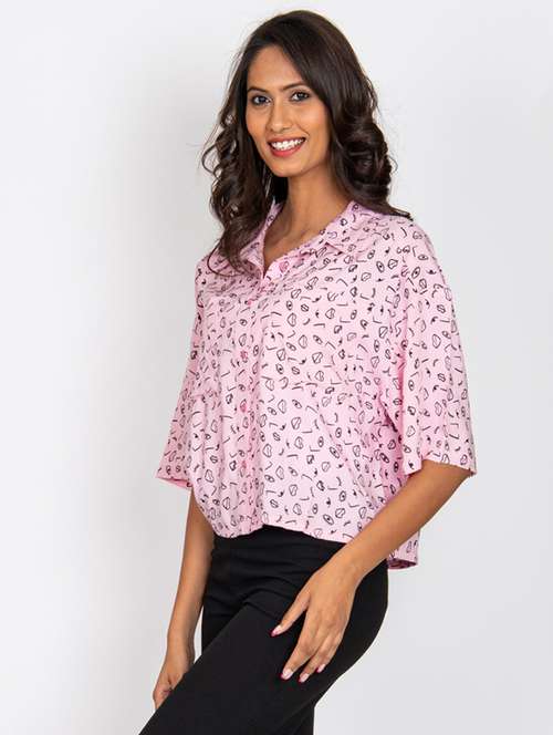 pink printed three quater sleeves shirt