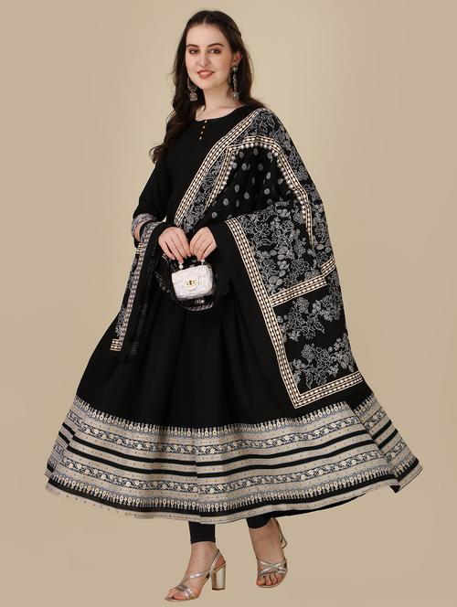 black round neck kurta dupatta set - 20164128 - Standard Image - 0