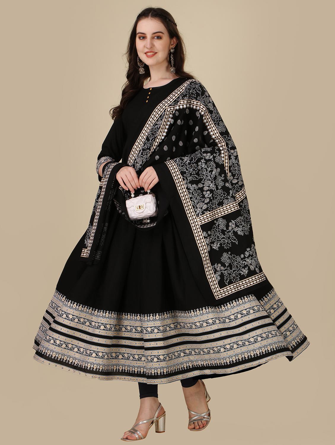 black round neck kurta dupatta set - 20164128 - Zoom Image - 0