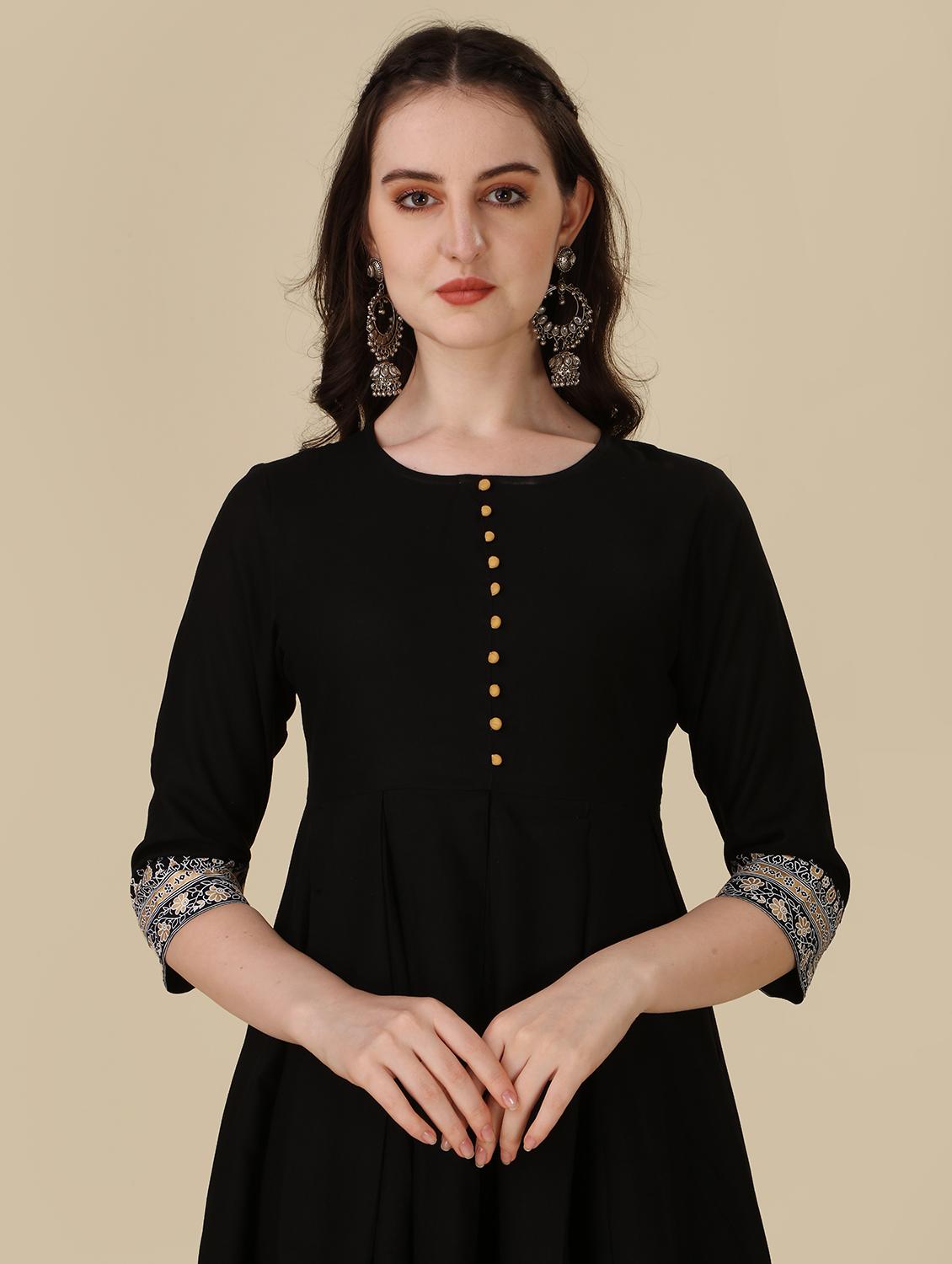 black round neck kurta dupatta set - 20164128 - Standard Image - 3