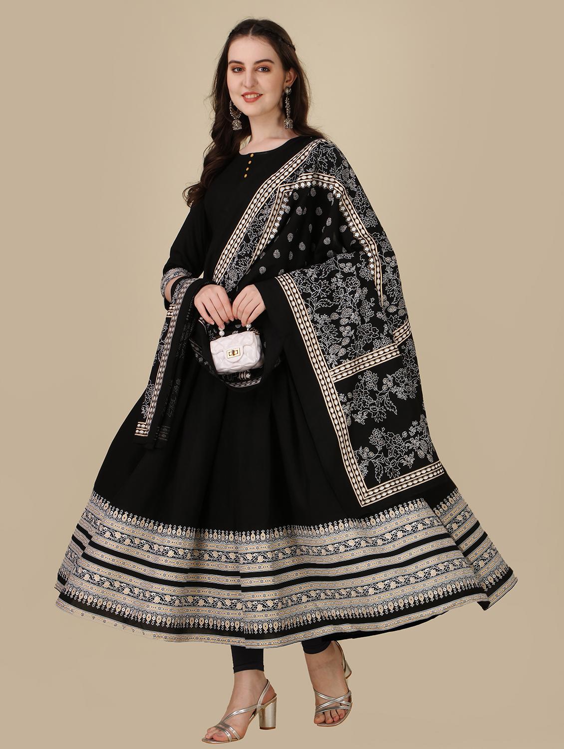 black round neck kurta dupatta set - 20164129 - Zoom Image - 0