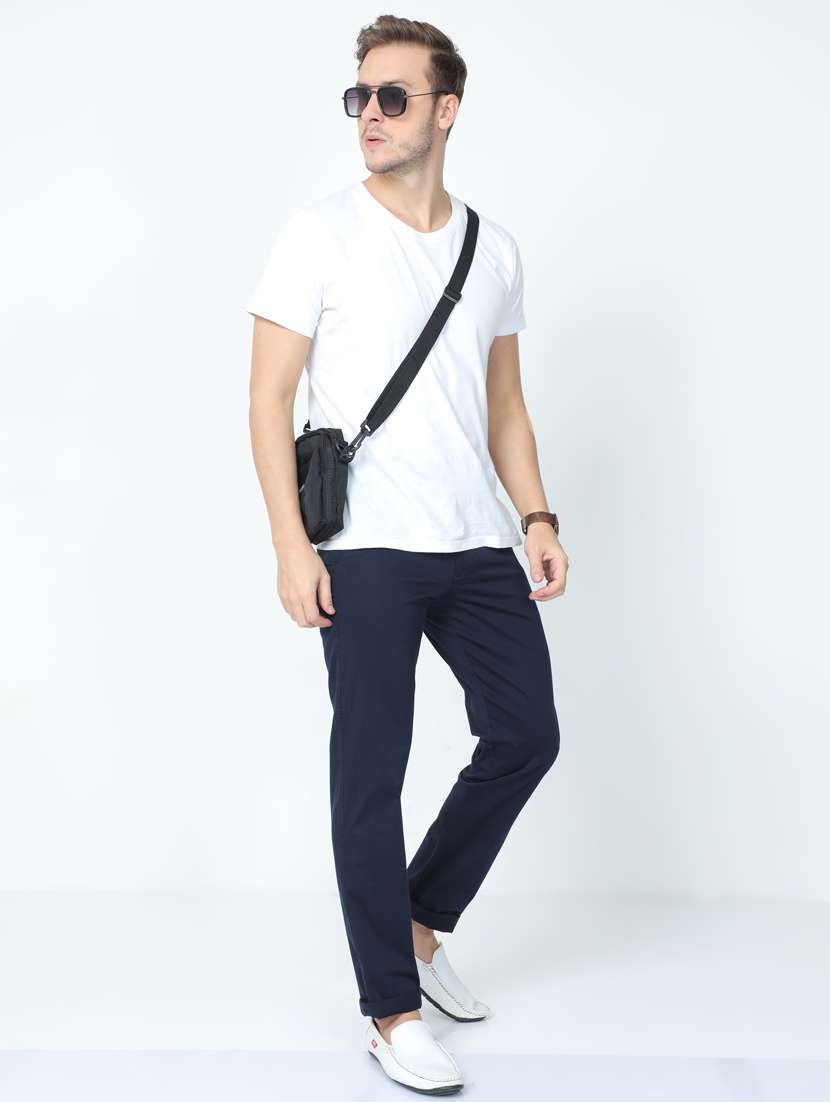 Mid Rise Solid Flat Front Casual Trouser - 20164176 -  Standard Image - 3