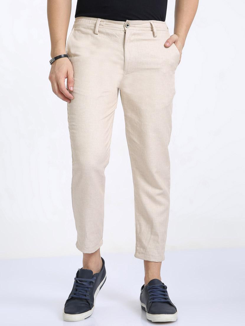 offwhite cotton flat front casual trousers - 20164183 - Zoom Image - 0