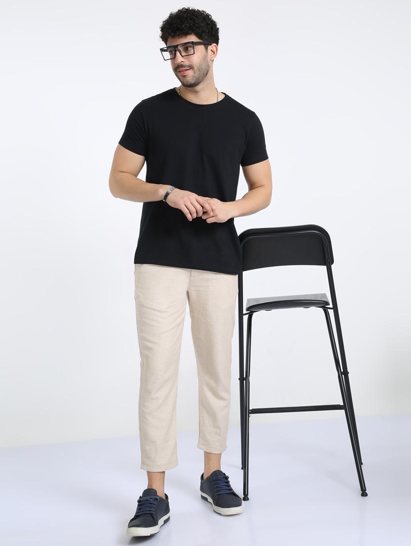 offwhite cotton flat front casual trousers - 20164183 - Standard Image - 3