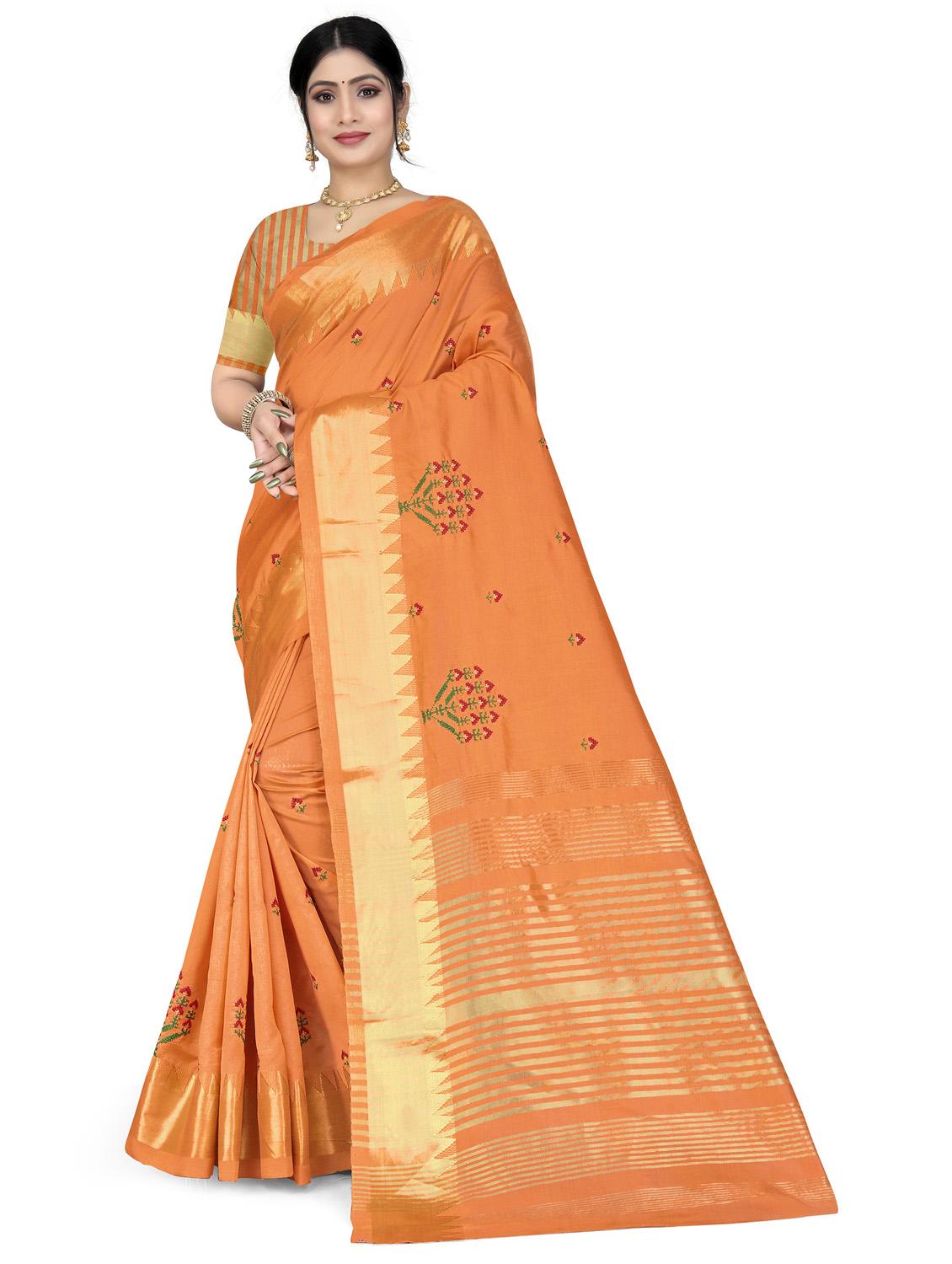 orange embroidered self designed saree with blouse - 20166066 - Zoom Image - 0