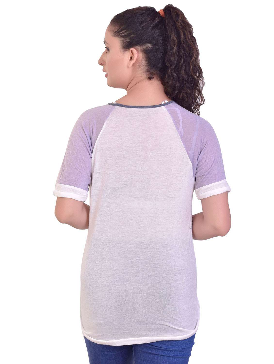 white color block v-neck regular top - 20166093 - Standard Image - 3