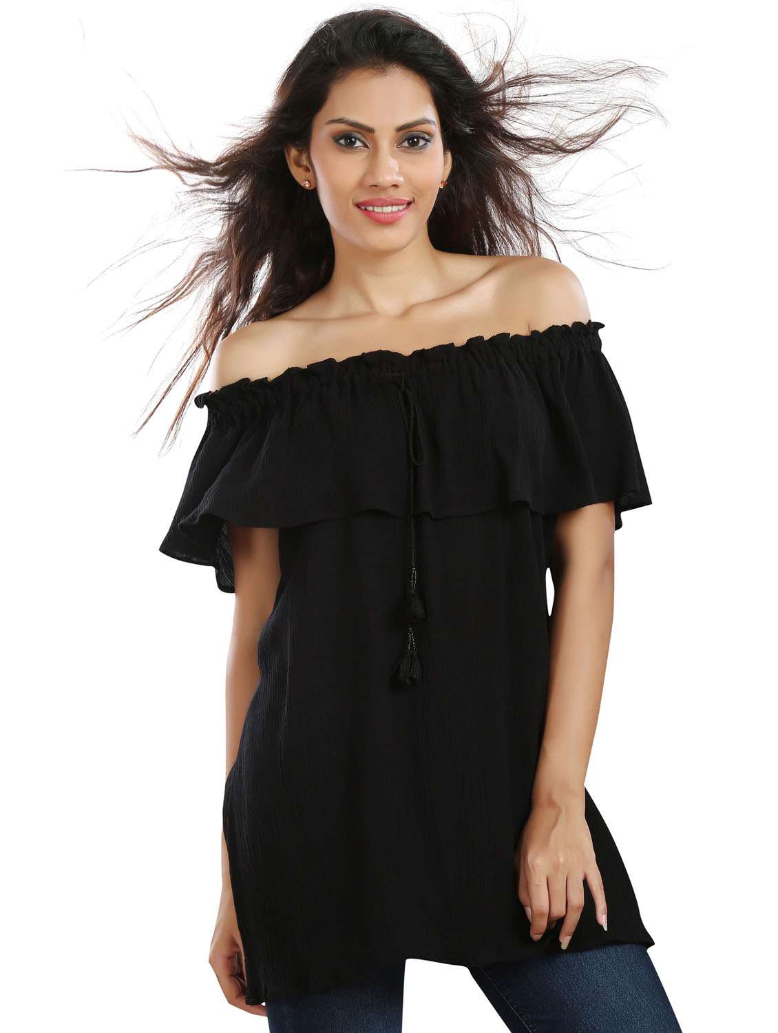 off shoulder solid regular top - 20166115 - Zoom Image - 0