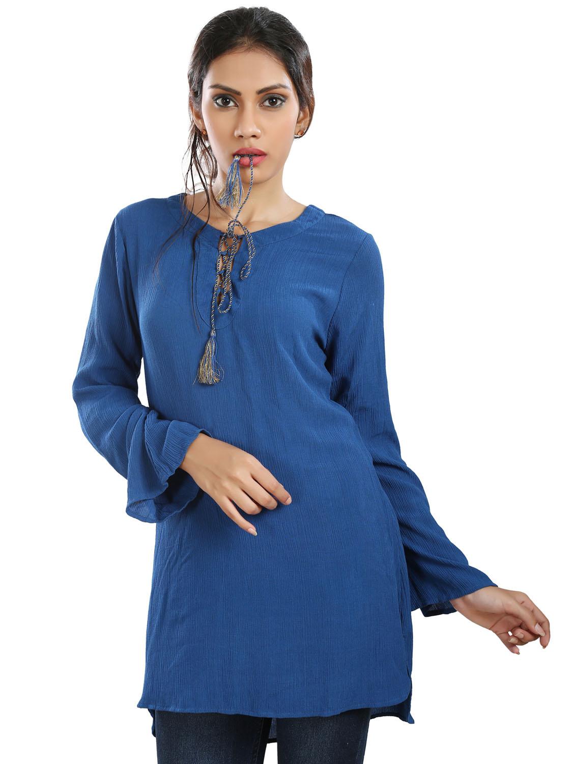 tie-up neck solid high low tunic  - 20166118 -  Zoom Image - 0