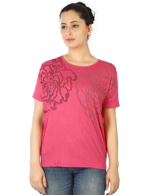 pink round neck short sleeves regular top - 20166131 -  Standard Image - 0
