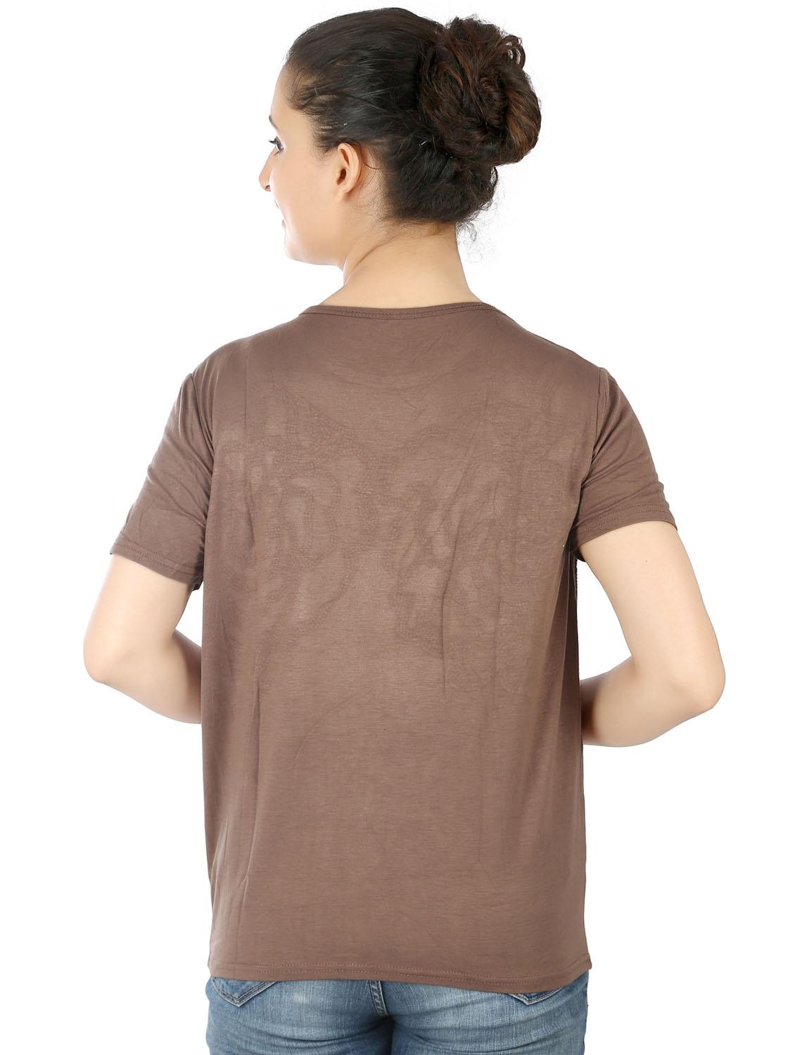 brown printed round neck regular fit top - 20166133 - Standard Image - 3