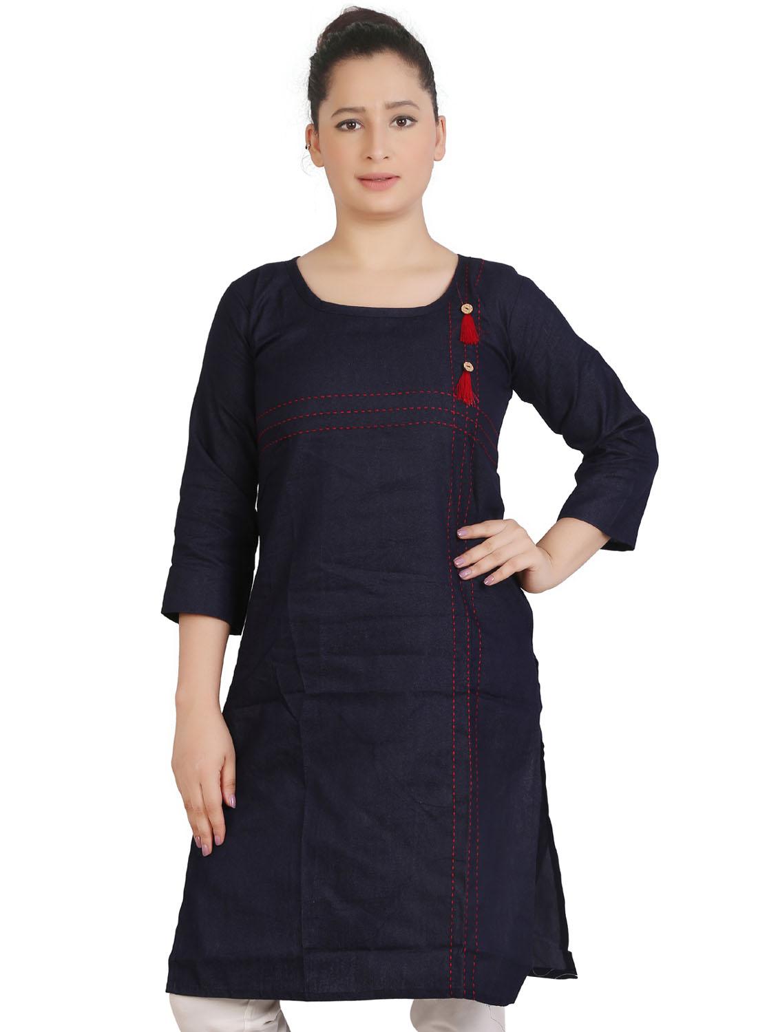 blue self design a-line kurta - 20166197 - Zoom Image - 0