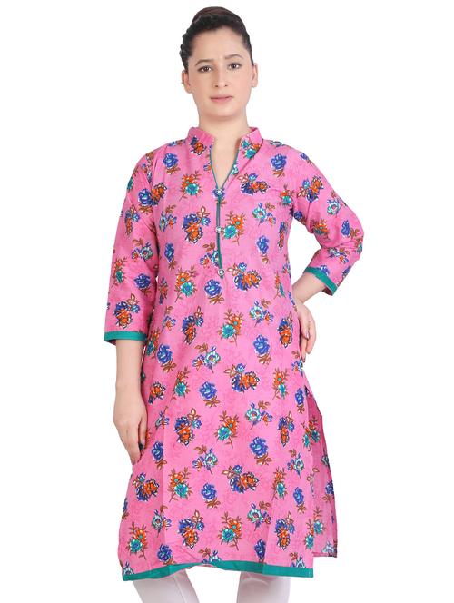 pink floral printed a-line kurta - 20166235 - Standard Image - 0