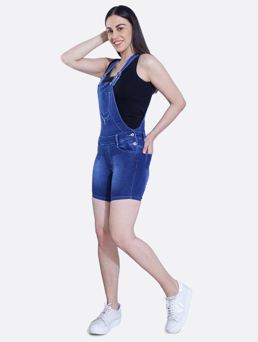 women solid denim dungaree - 20166327 - Standard Image - 3