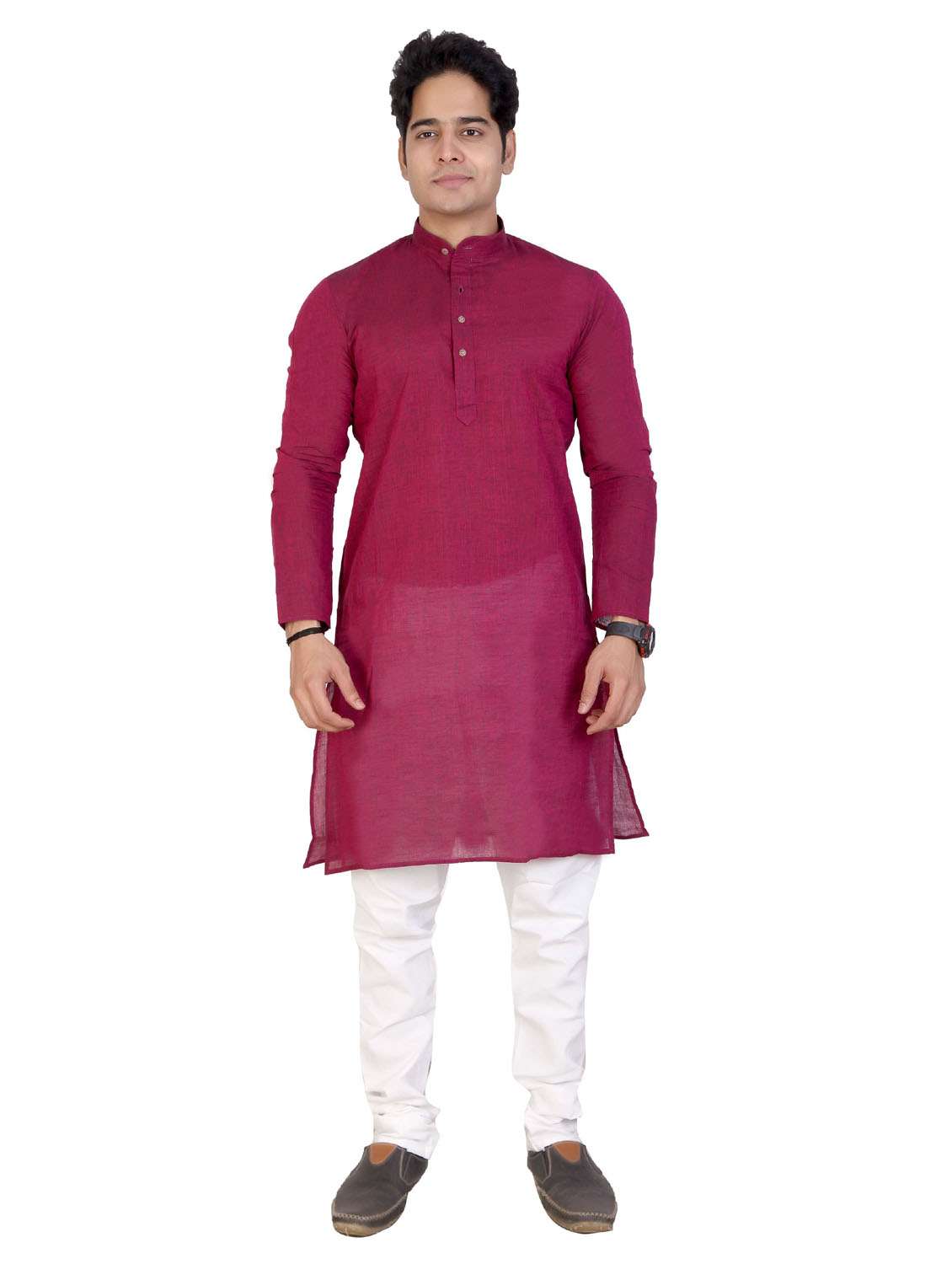 men solid cotton kurta pyjama ethnic wear set