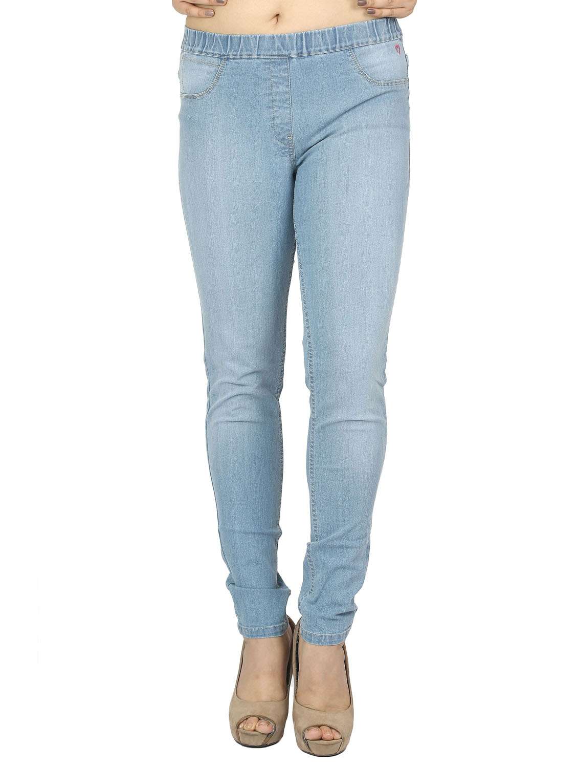 light blue solid mid rise full length jegging