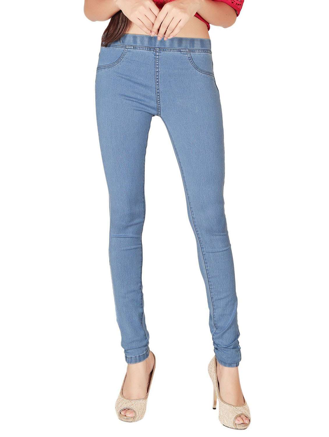 blue solid mid rise full length jegging