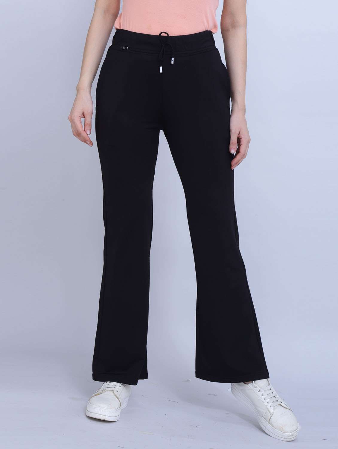 women solid high rise bootcut trouser