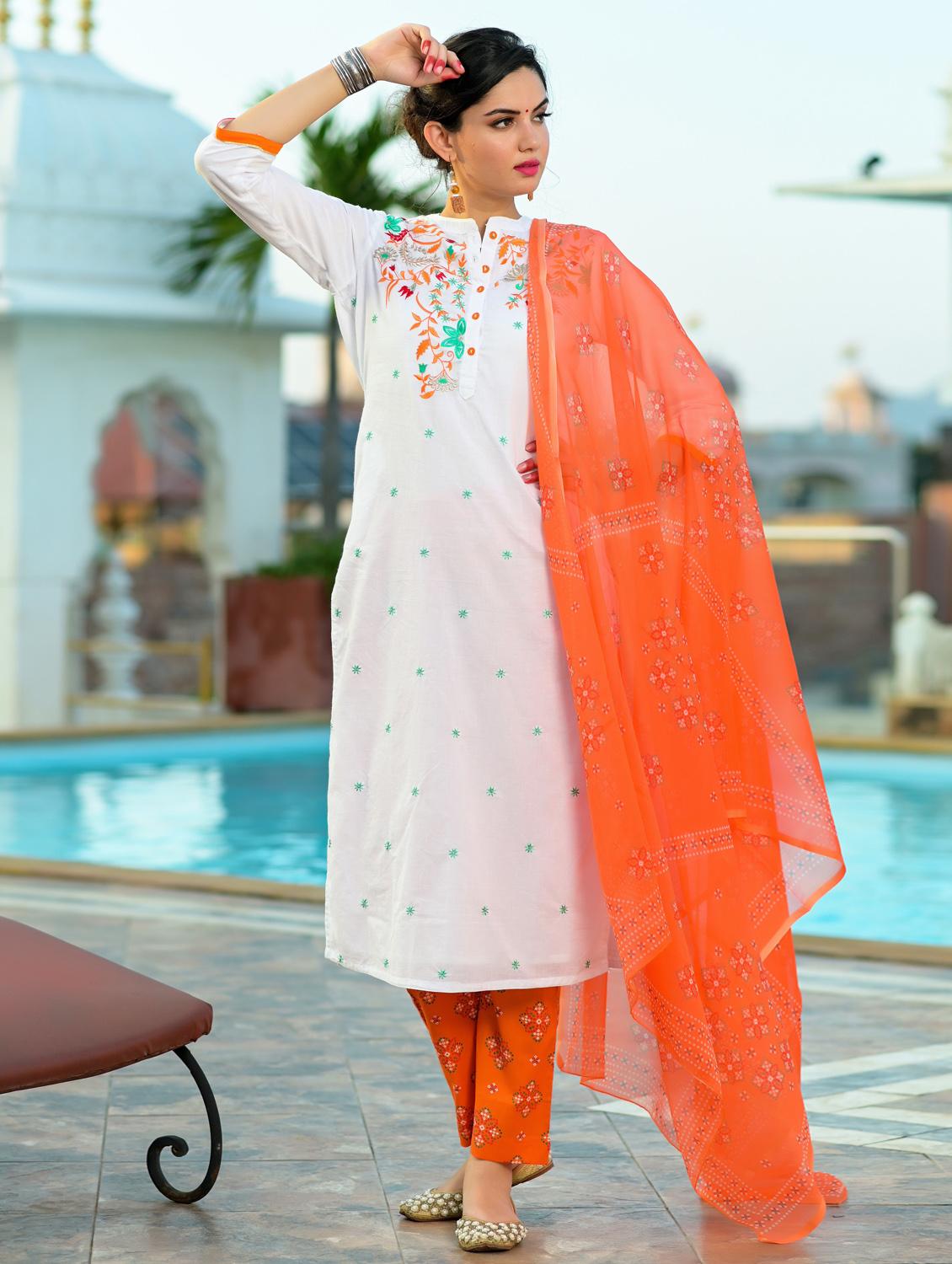 embroidered kurta pant set with dupatta - 20166988 -  Zoom Image - 0