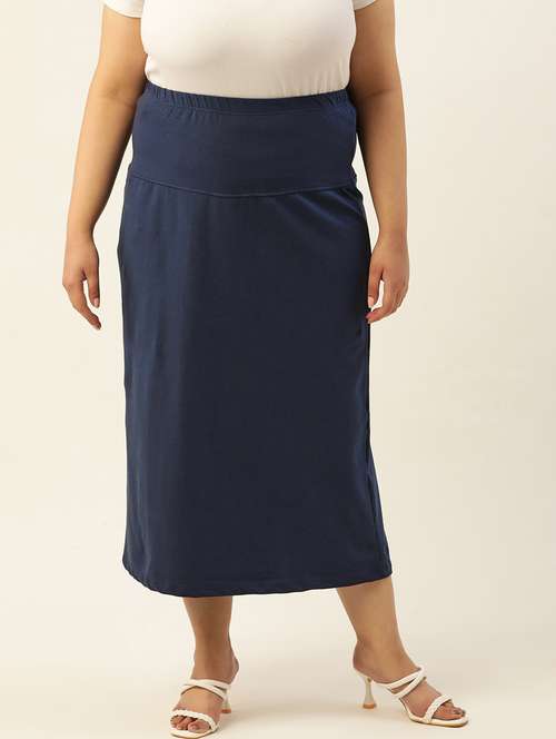 navy blue solid high rise a-line midi skirt - 20167201 -  Standard Image - 0