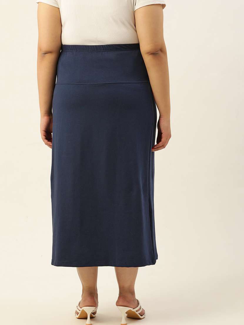 navy blue solid high rise a-line midi skirt - 20167201 - Standard Image - 3