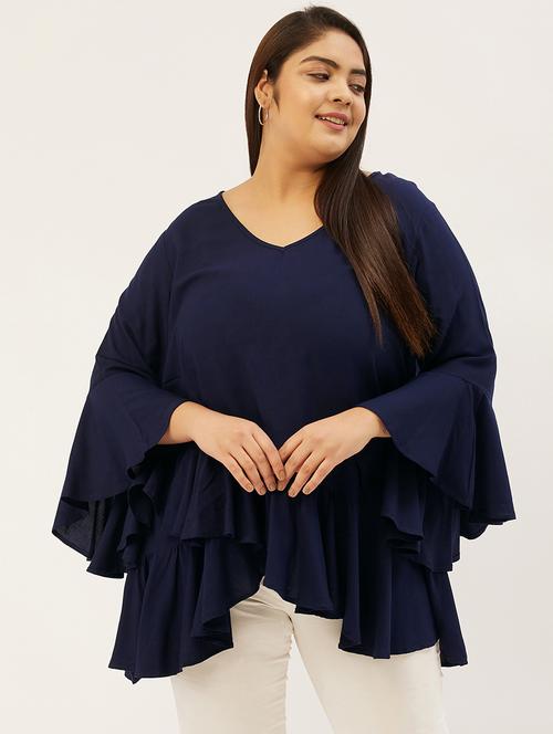 women's ruffle v neck top - 20167214 - Standard Image - 0