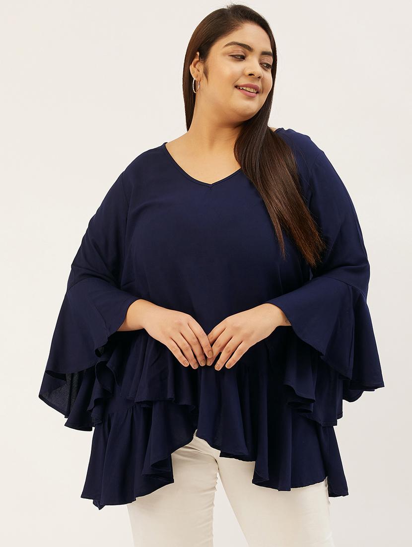 women's ruffle v neck top - 20167214 - Zoom Image - 0