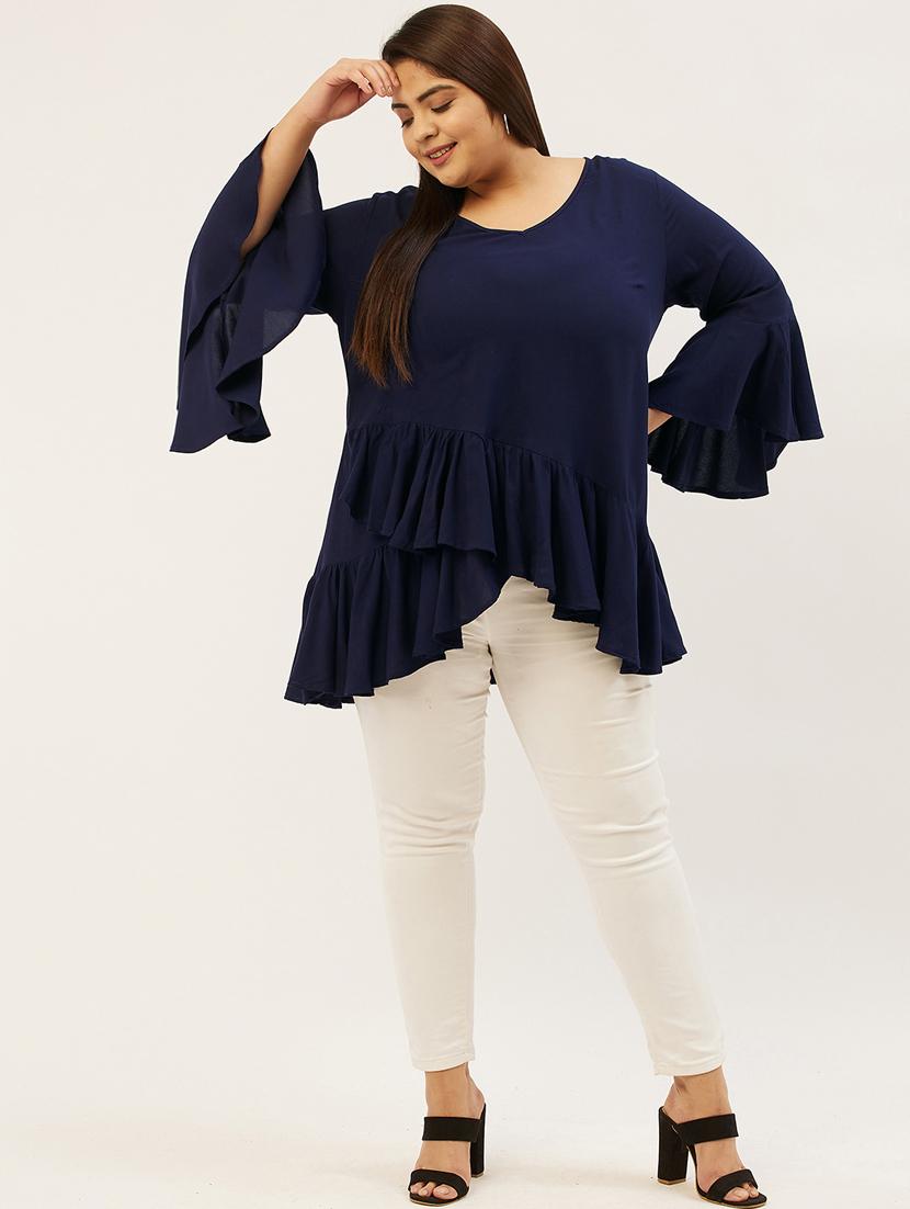 women's ruffle v neck top - 20167214 - Standard Image - 3
