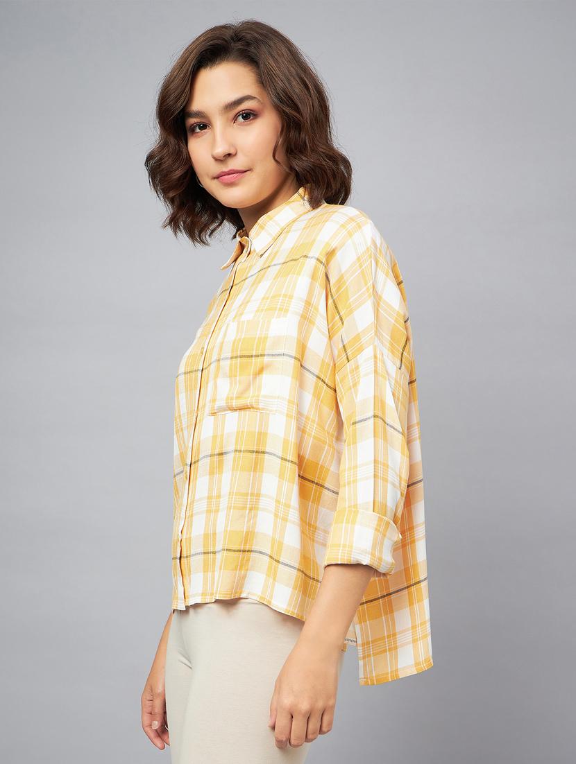 yellow & white checkered boxy fit shirt - 20167246 - Zoom Image - 0