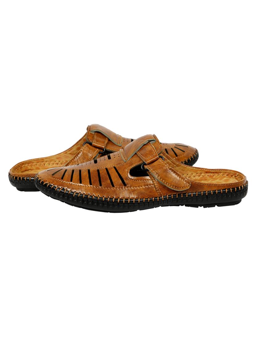 tan synthetic slip on sandals - 20167290 - Standard Image - 3
