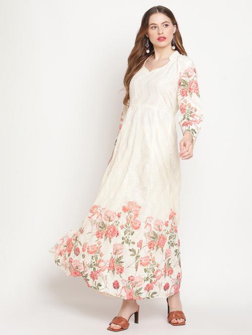 orange floral printed anarkali kurta - 20167335 - Standard Image - 0