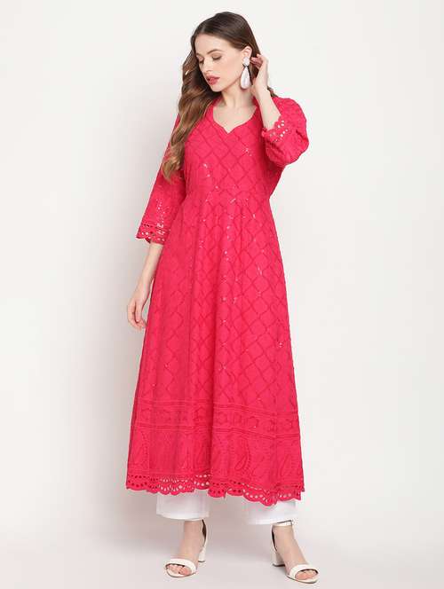 pink self design anarkali kurta - 20167343 - Standard Image - 0
