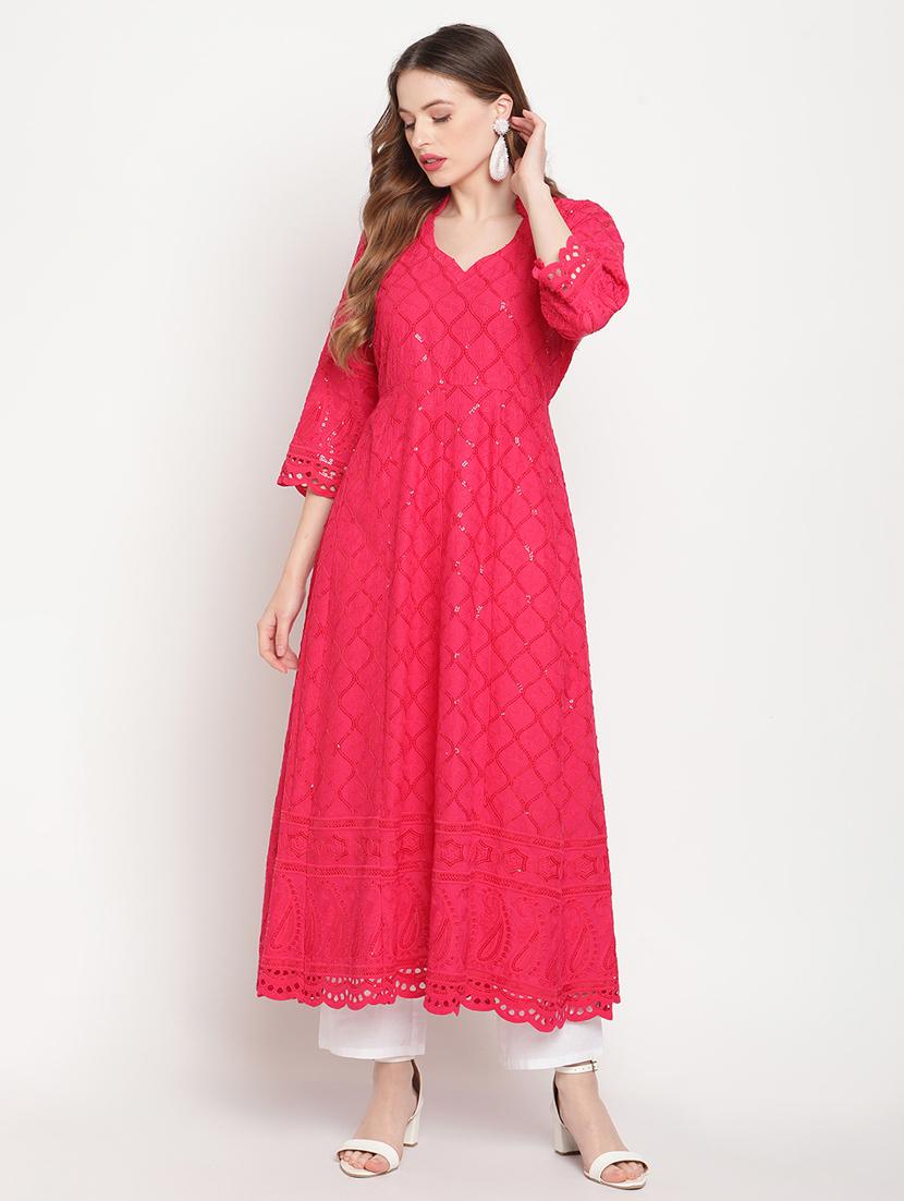 pink self design anarkali kurta - 20167343 - Zoom Image - 0