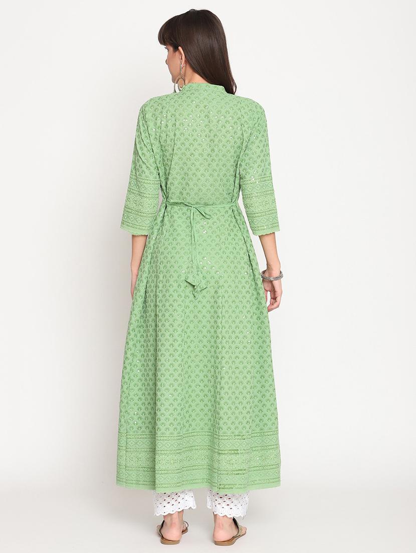 green self design anarkali kurta - 20167347 - Standard Image - 3