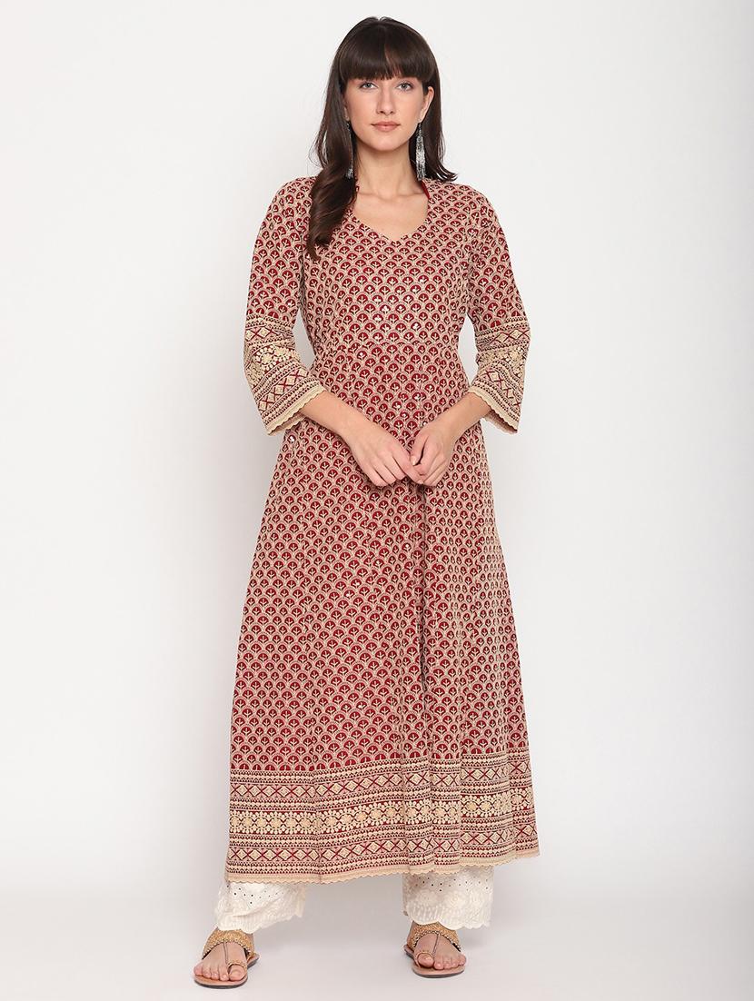 red self design anarkali kurta - 20167348 - Zoom Image - 0