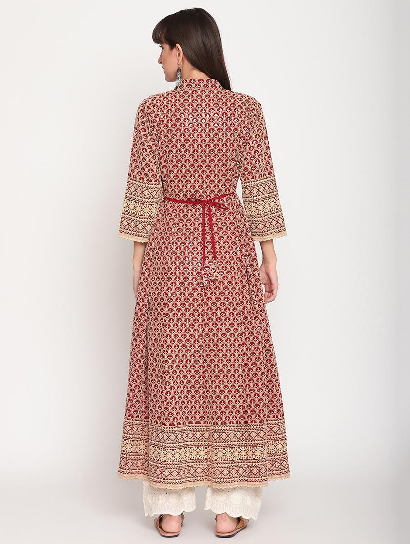 red self design anarkali kurta - 20167348 - Standard Image - 3