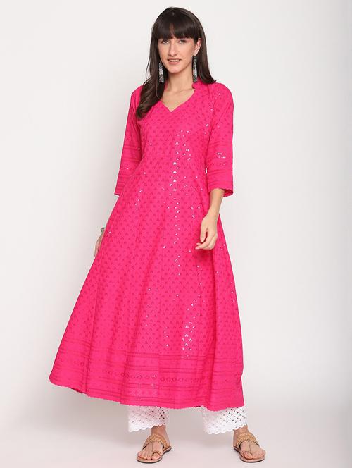 pink self design anarkali kurta - 20167350 - Standard Image - 0