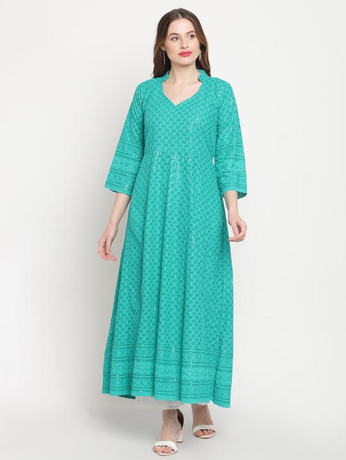 green self design anarkali kurta - 20167351 - Standard Image - 0